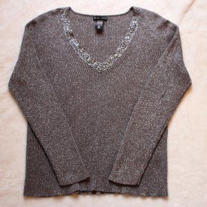 Silver Gray V-neck Sweater Top XL
